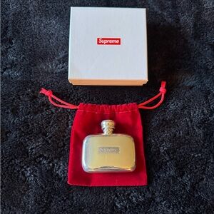 Supreme Silver Flask with Red Drawstring Pouch